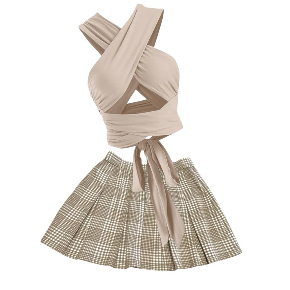Hollister Plaid Tan Skirt High Rise like new
